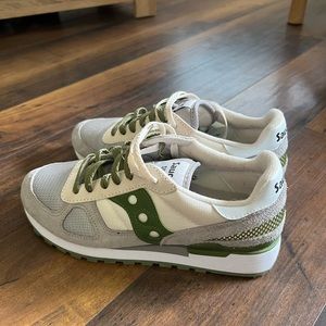 Saucony Shadow Athletic Shoes in olive green.